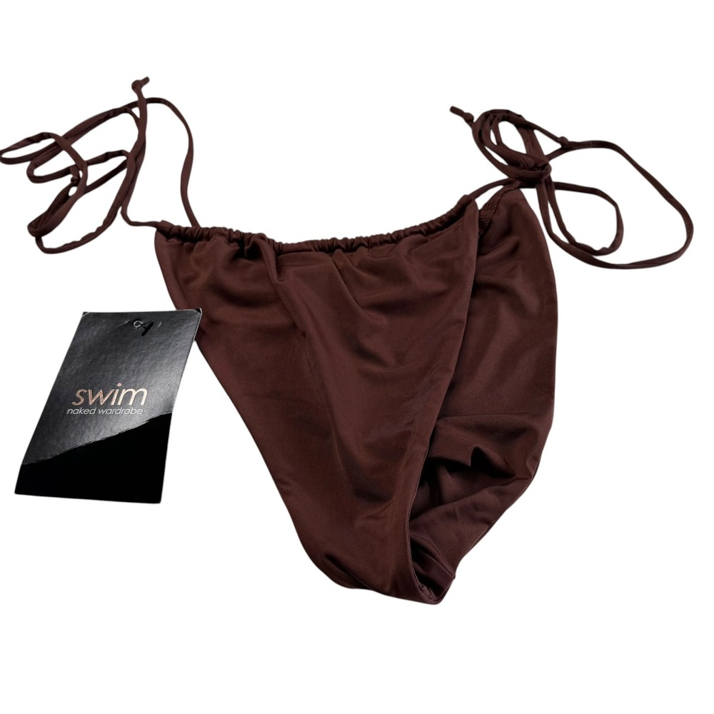 NAKED WARDROBE Swim Bottoms Brown Side Tie Bikini Women's Size XL NWT Chocolate